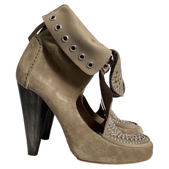 Isabel Marant Mossa Studded Cut Out Ankle Boots in Brown Suede - Picture 1 of 9